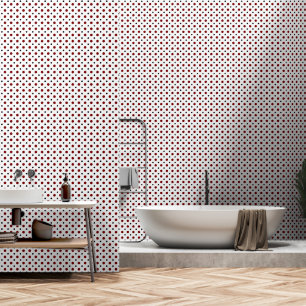 White with black and red polka dots wallpaper