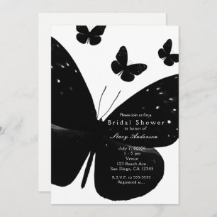White with Black Butterflies Party Invitations
