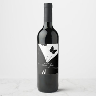 White with Black Butterflies Party Wine Labels