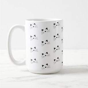 WHITE WITH BLACK CAT WHISKERS AND EARS COFFEE MUG