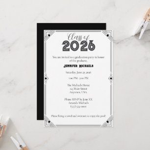 White with Black Modern Graduation Party Invitatio Invitation