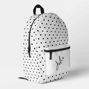 White with Black Polka Dots Personalised Printed Backpack
