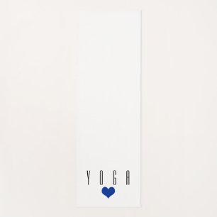White with Black Text Blue Heart Yoga Mat