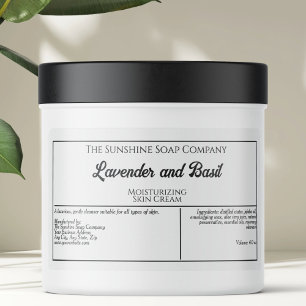 White with black text soap or cosmetics jar label