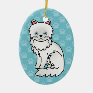 White With Blue Eyes Persian Cat Cartoon Drawing Ceramic Tree Decoration