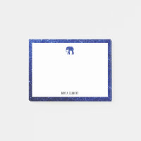 White with Blue Glitter Elephant & Border w/ Name