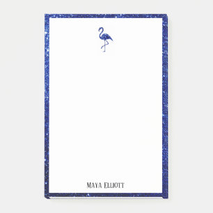White with Blue Glitter Flamingo & Border w/ Name Post-it Notes