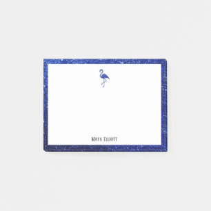 White with Blue Glitter Flamingo & Border w/ Name Post-it Notes