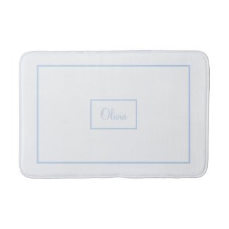 White with blue trim monogrammed bath mat