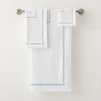 White with blue trim monogrammed bath towel set