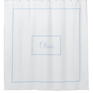 White with blue trim monogrammed shower curtain