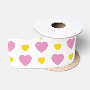 WHITE WITH BLUE & YELLOW HEARTS SATIN RIBBON