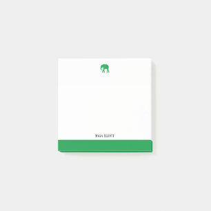 White with Bright Green Elephant & Border + Name Post-it Notes