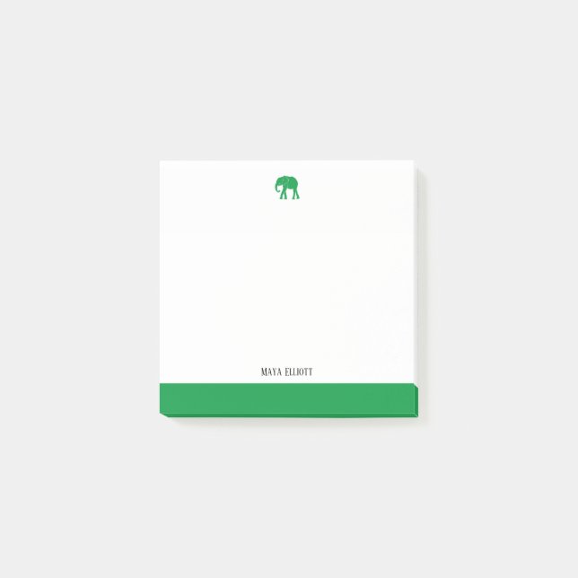 White with Bright Green Elephant & Border + Name Post-it Notes (Front)