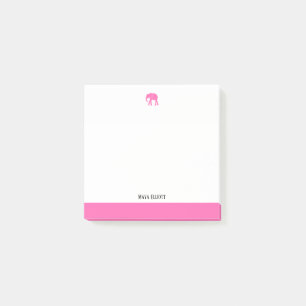 White with Bright Pink Elephant & Border + Name Post-it Notes
