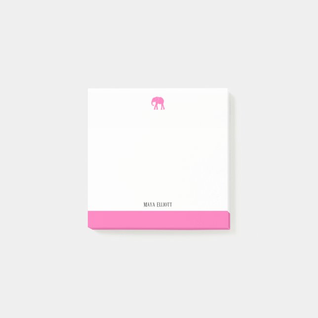 White with Bright Pink Elephant & Border + Name Post-it Notes (Front)
