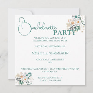 White with Flowers Bachelorette Party Invitation