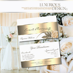 White with Gold Decor and Cute Rose Flower Modern Business Card