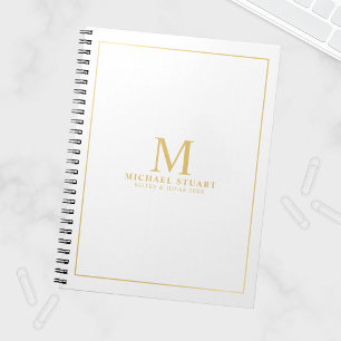 White with Gold Personalised Monogram and Name Notebook