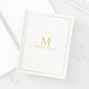 White with Gold Personalised Monogram and Name Notebook