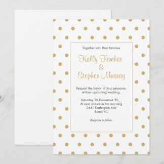 White with gold polka dots invitation