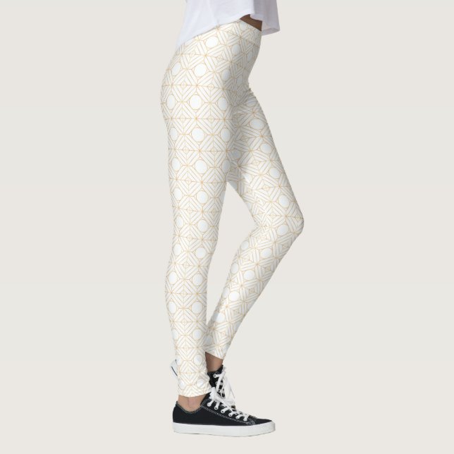 White with Gold Square Pattern Leggings (Right)