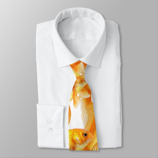White with goldfish gift tie (Tied)