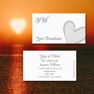 White with Gorgeous Grey Heart and Monogram Cute Business Card