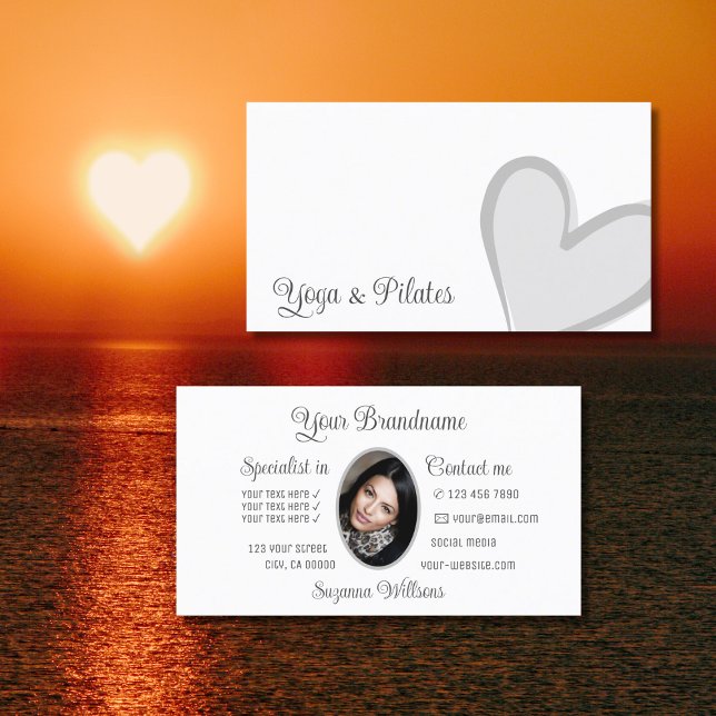White with Gorgeous Grey Heart and Photo Cute Business Card (Creator Uploaded)