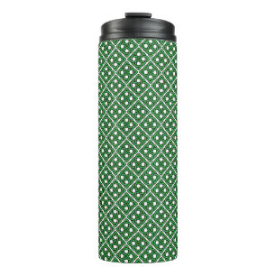 WHITE WITH GREEN IRISH CELTIC KNOT PATTERNS THERMAL TUMBLER