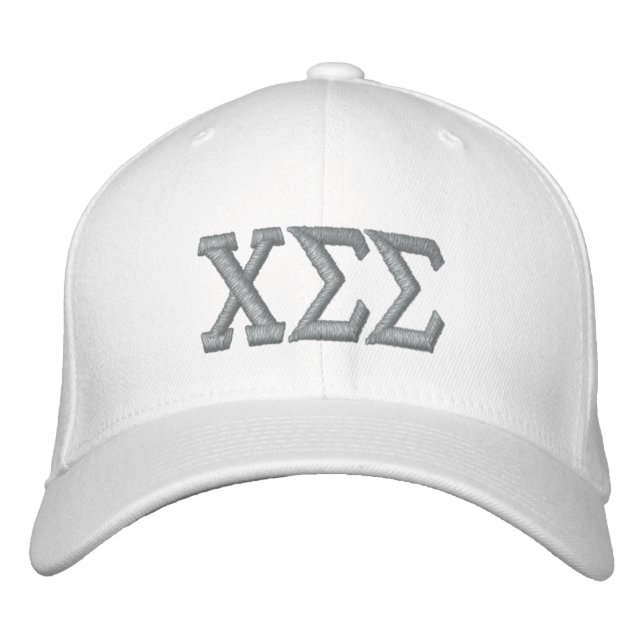 White with Grey Letters Embroidered Hat (Front)