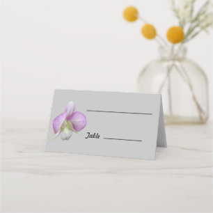 White with light purple orchid on folded placecard