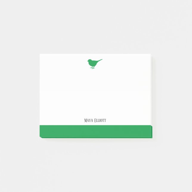 White with Little Green Bird & Border + Name Post-it Notes (Front)