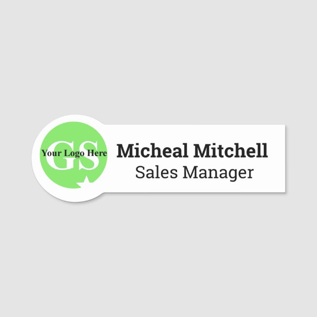 White with Logo Business Employee Name Tag (Front)
