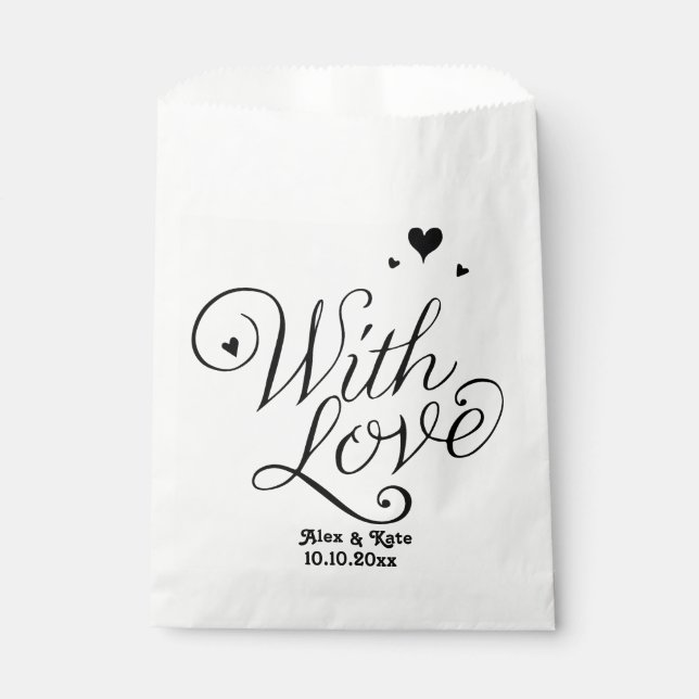 White With Love Cute Modern Calligraphy Wedding  Favour Bags (Front)
