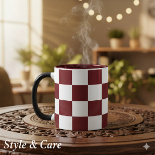 White with Maroon Square Pattern 11 oz Combo Mug