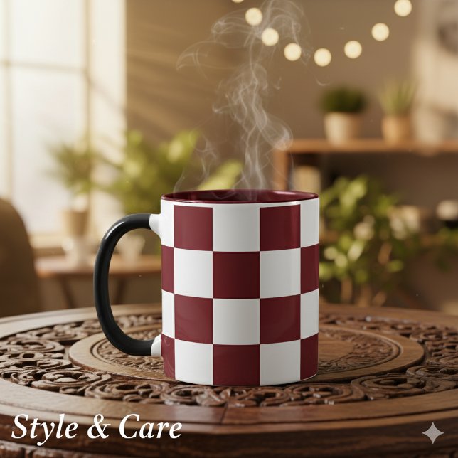 White with Maroon Square Pattern 11 oz Combo Mug (White with Maroon Square Pattern 11 oz Combo Mug)