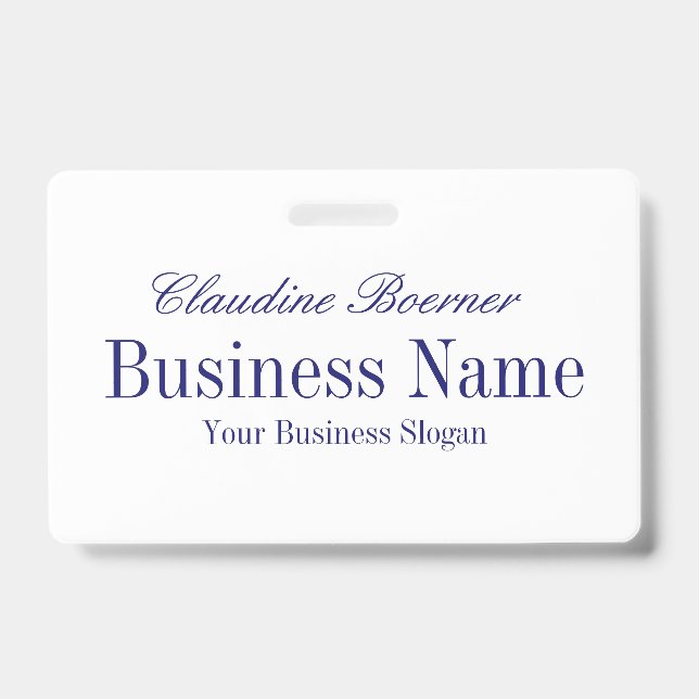 White with Midnight Blue Text - Both Sides ID Badge (Front)