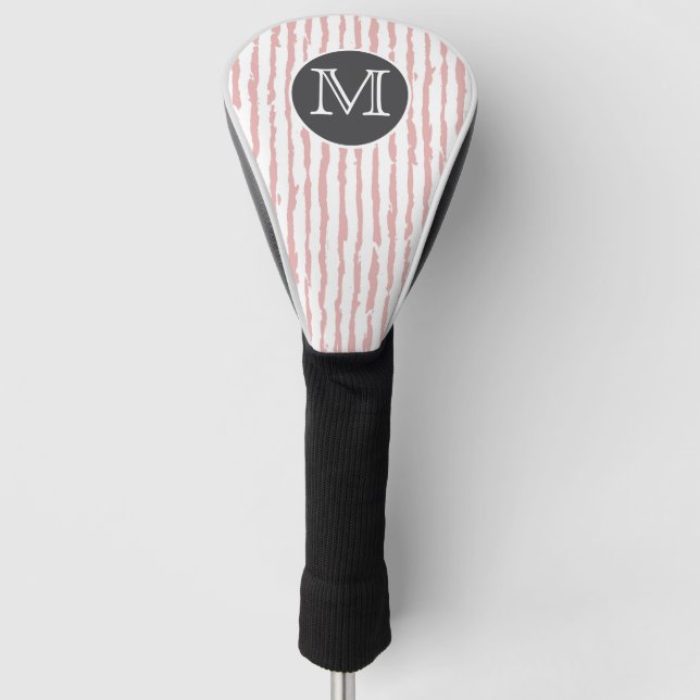 White With Modern Pink Stripe Golf Head Cover (Front)