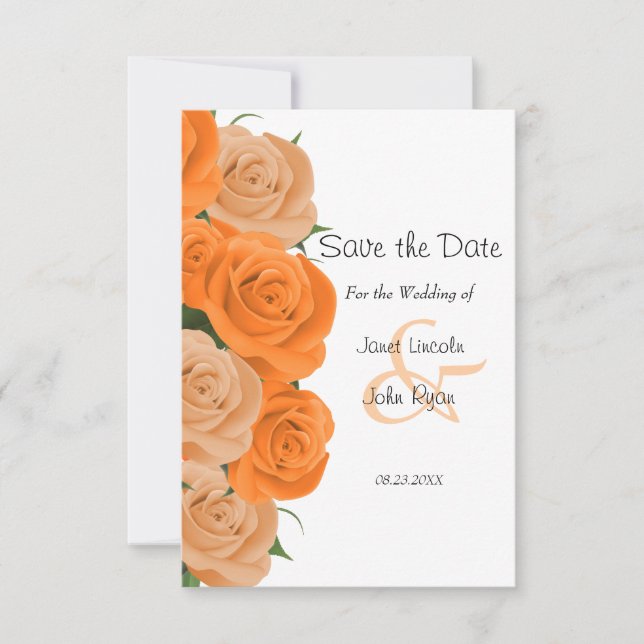 White with Orange Roses  - Save The Date (Front)