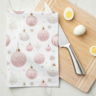 WHITE WITH PASTEL PINK & WHITE ORNAMENTS TEA TOWEL
