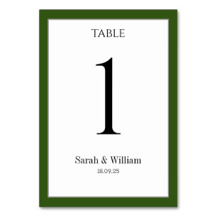 White With Pine Forest Green Border Wedding Table Number