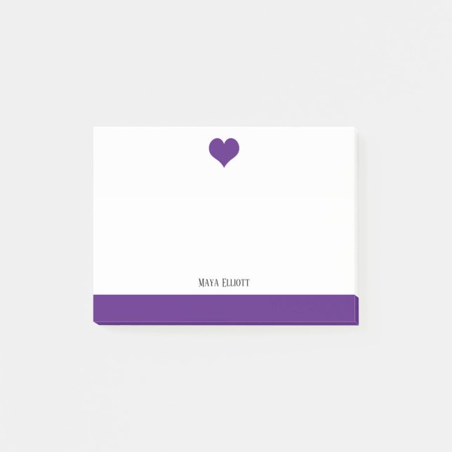 White with Purple Heart & Border & Name Post-it Notes (Front)