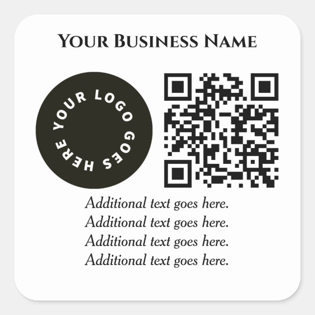 White with QR code add your own text and logo Square Sticker (Front)