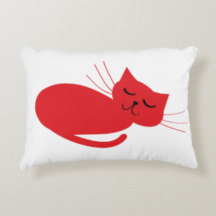 White with Red Cat Accent Pillow
