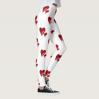 White with Red Hearts Leggings