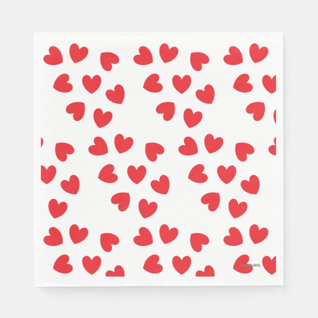 White with Red Hearts Paper Napkin  - HAMbyWG (Front)