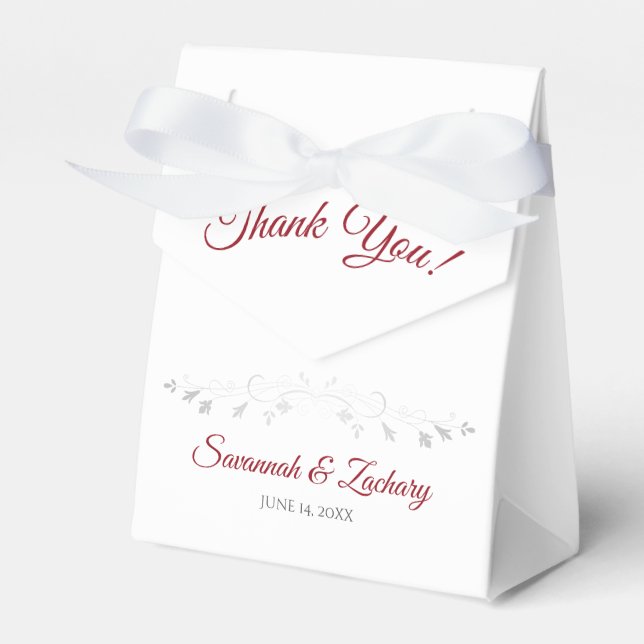 White with Red Simple Elegant Wedding Thank You Favour Box (Front Side)
