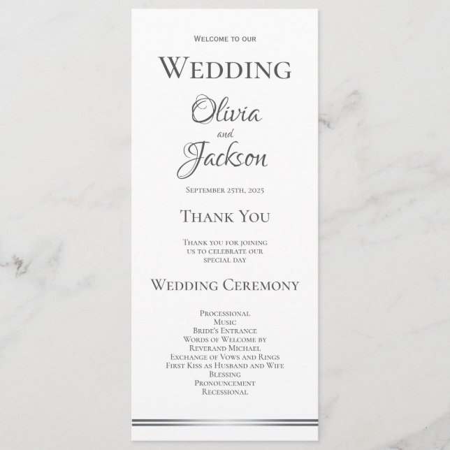White with Silver Grey Wedding Programme (Front)