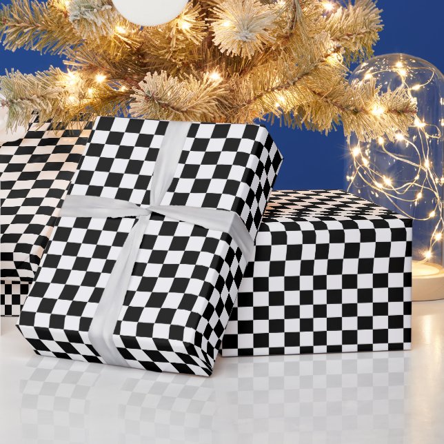 White with Solid Black Square Style Wrapping Paper (Holidays)